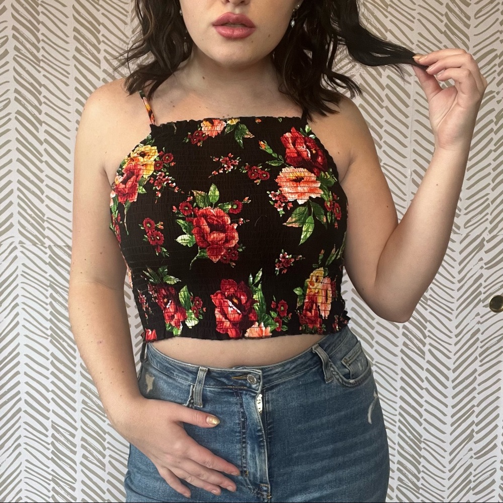 Floral Summer Cropped Halter Tank Top